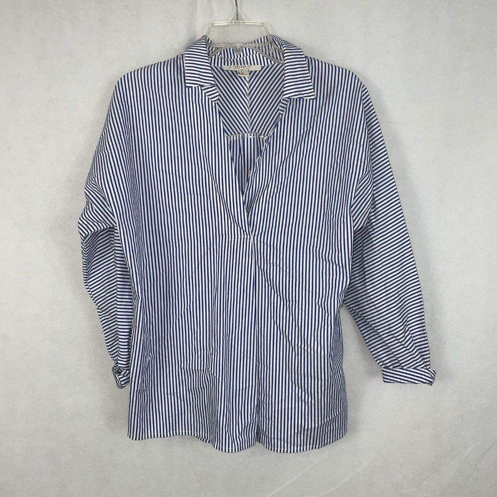 Forever 21 Contemporary Blue/White Striped Collared Shirt Size S - Picture 1 of 3